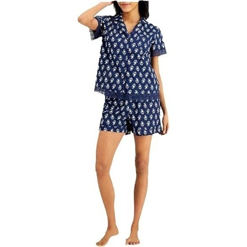Charter Club Womens Notch Collar Cotton Pajama Shorts Set - 2XL - Mini Floral